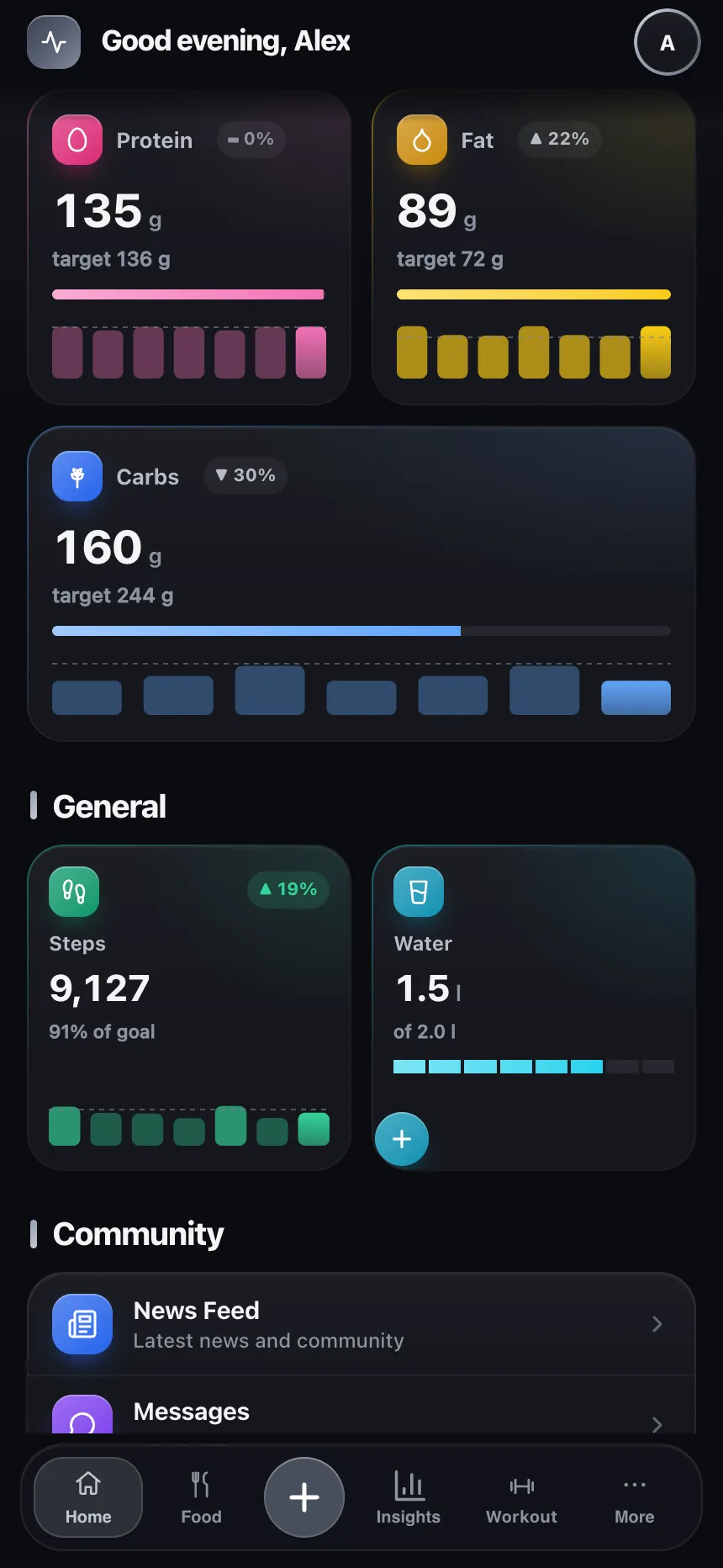 TempoLife nutrition screen with calorie and macro targets and AI nutrition tools